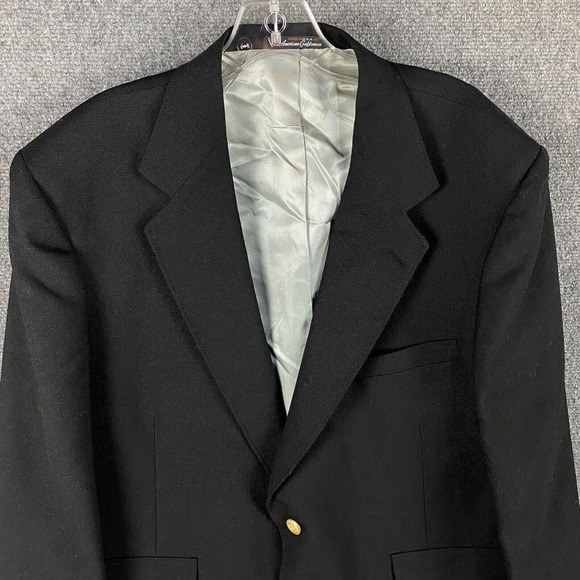 Vintage Stafford Blazer Men's 44S Jacket Black Polyester Wool Formal 2 Buttons - Picture 2 of 10